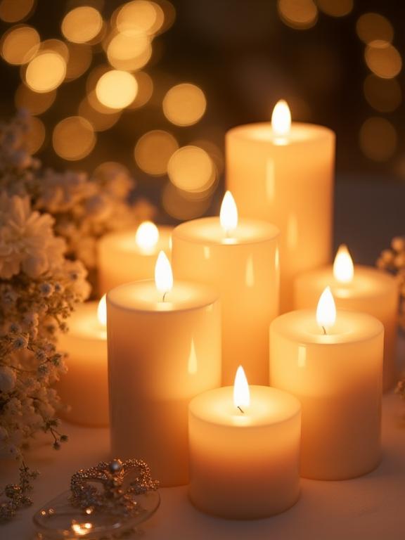 Décoration de mariage avec bougies personnalisées et ambiance lumineuse